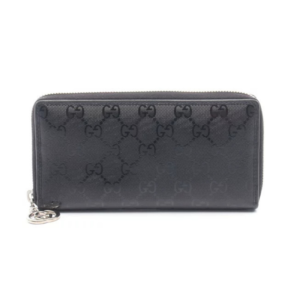 Gucci GG Imprime Round Long Wallet Canvas Leather Black